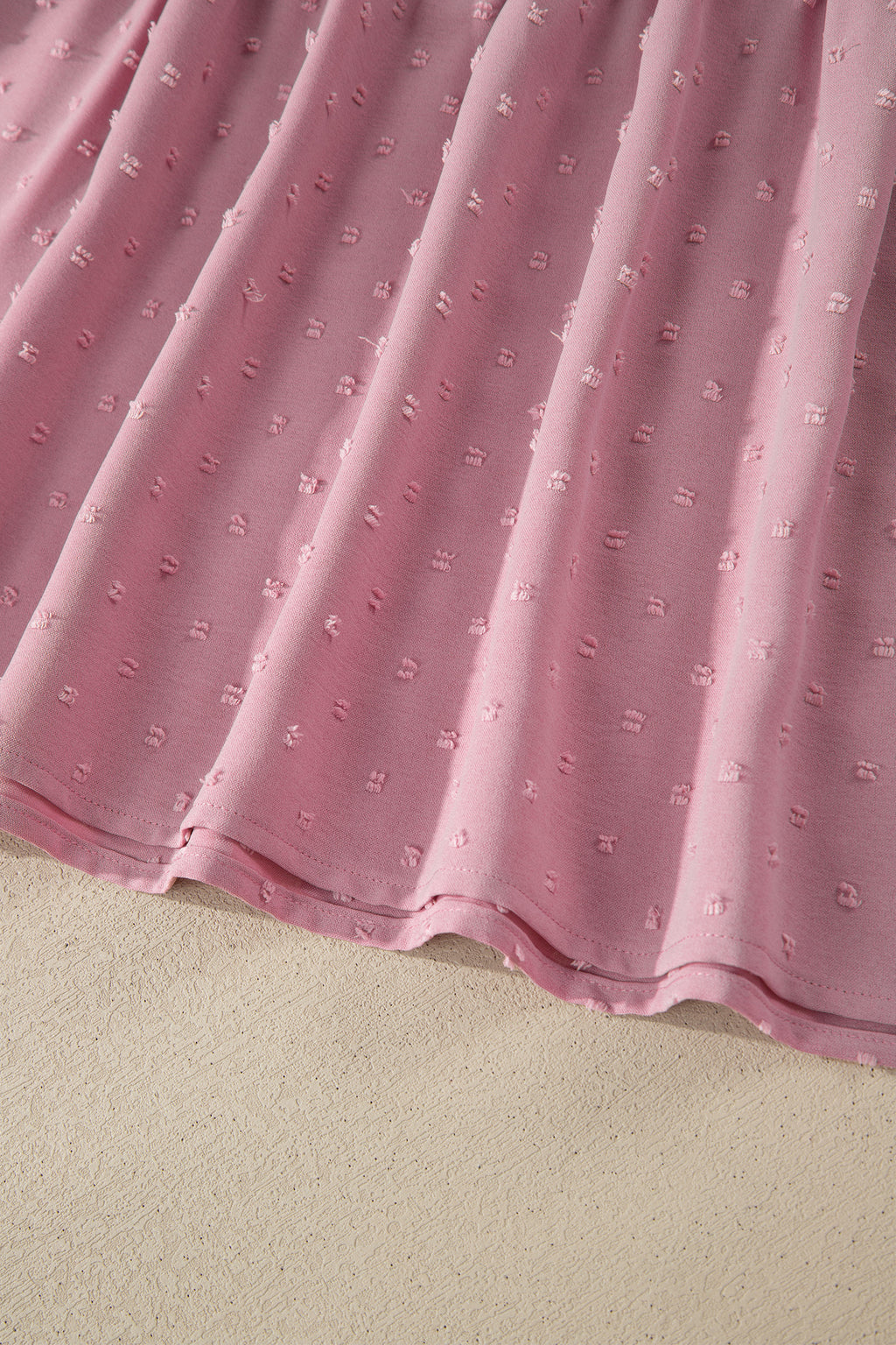 Pink Plus Size Swiss Dot Short Sleeve Smocked High Waist Flowy Midi Dress