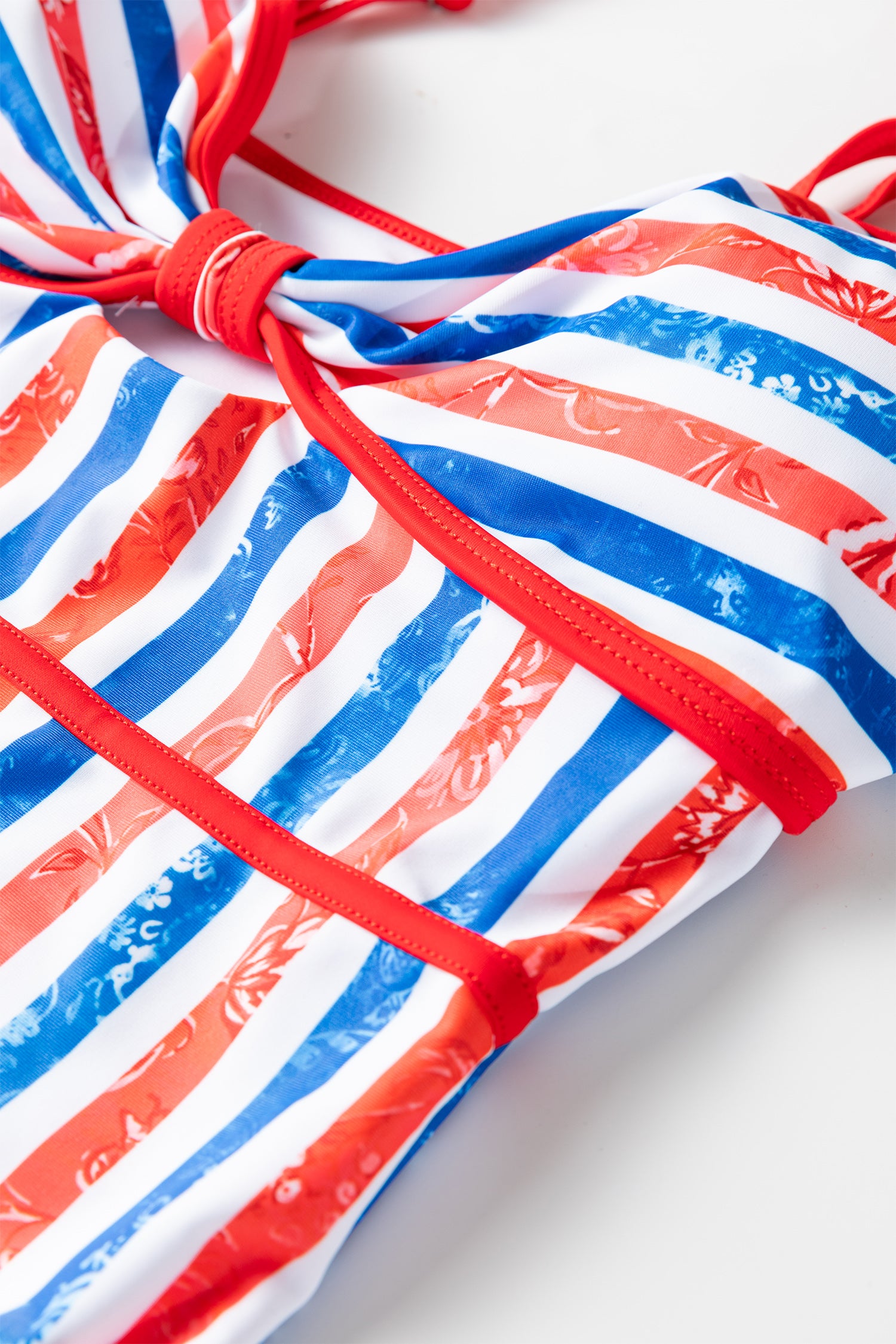 Red July 4th Stripes Impression Cutout Spaghetti Straps One Piece Swimsuit
