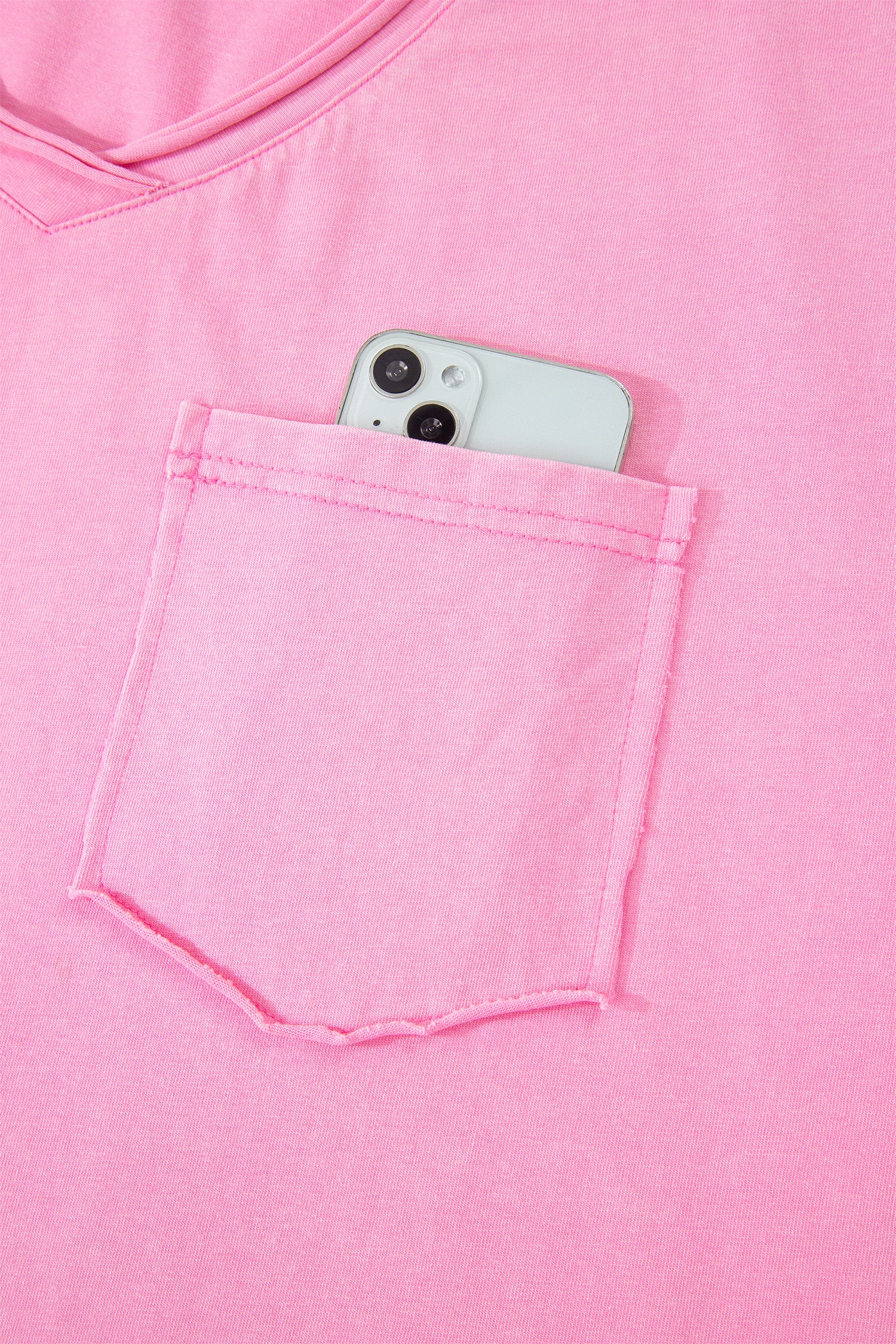 Sachet Pink Plus Size Mineral Wash Raw Edge Round Neck Tee