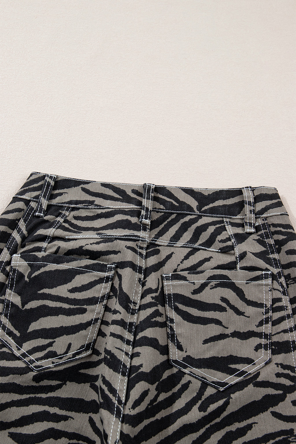 Gray Zebra Stripe Printed Wide Leg Barrel Jeans