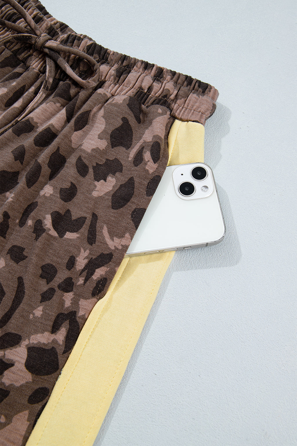 Brown Leopard Print Long Sleeve V-Neck Wide Leg Pant Set