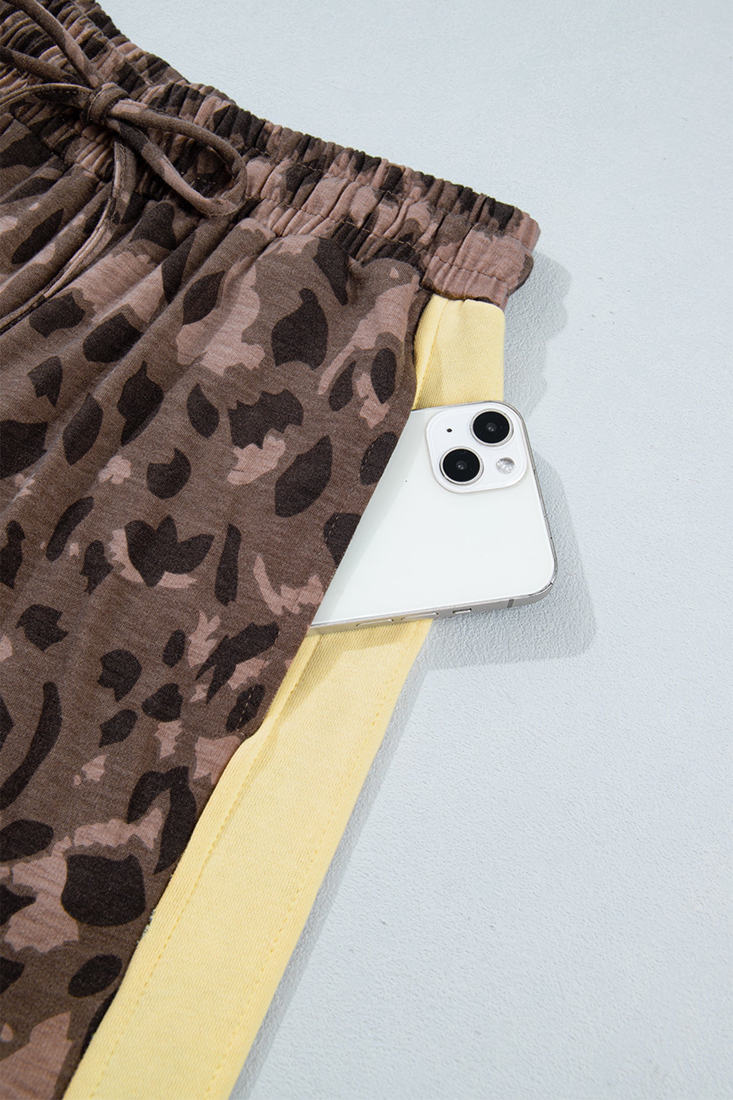 Brown Leopard Print Long Sleeve V-Neck Wide Leg Pant Set