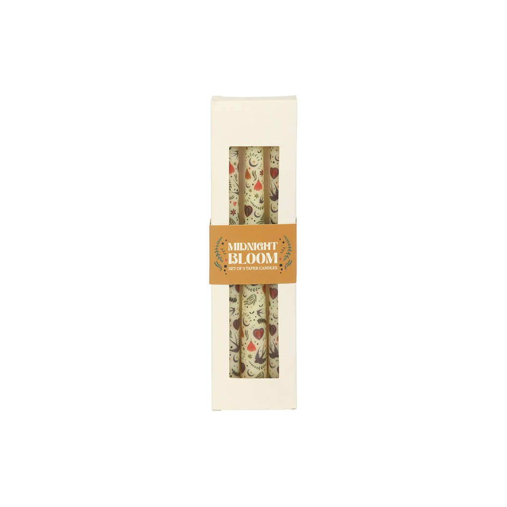 Set of 3 Cream Midnight Bloom Print Taper Candles