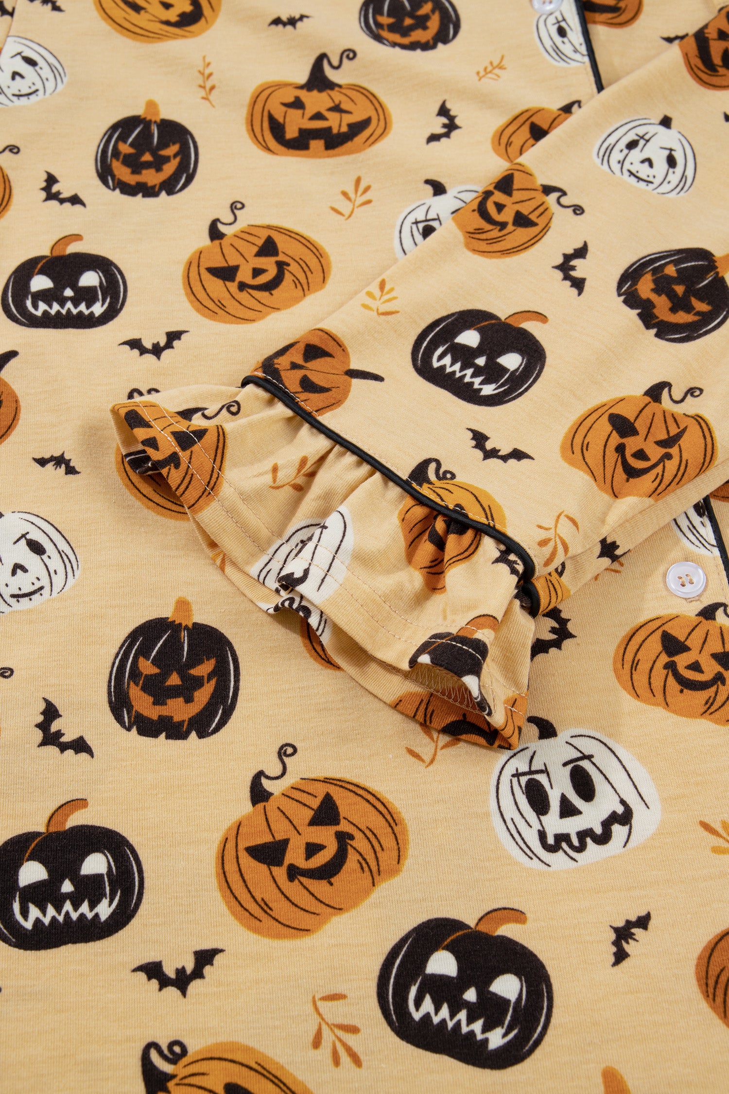 Orange Long Sleeve Ruffle Pumpkin Face Print Two Piece Lounge Set