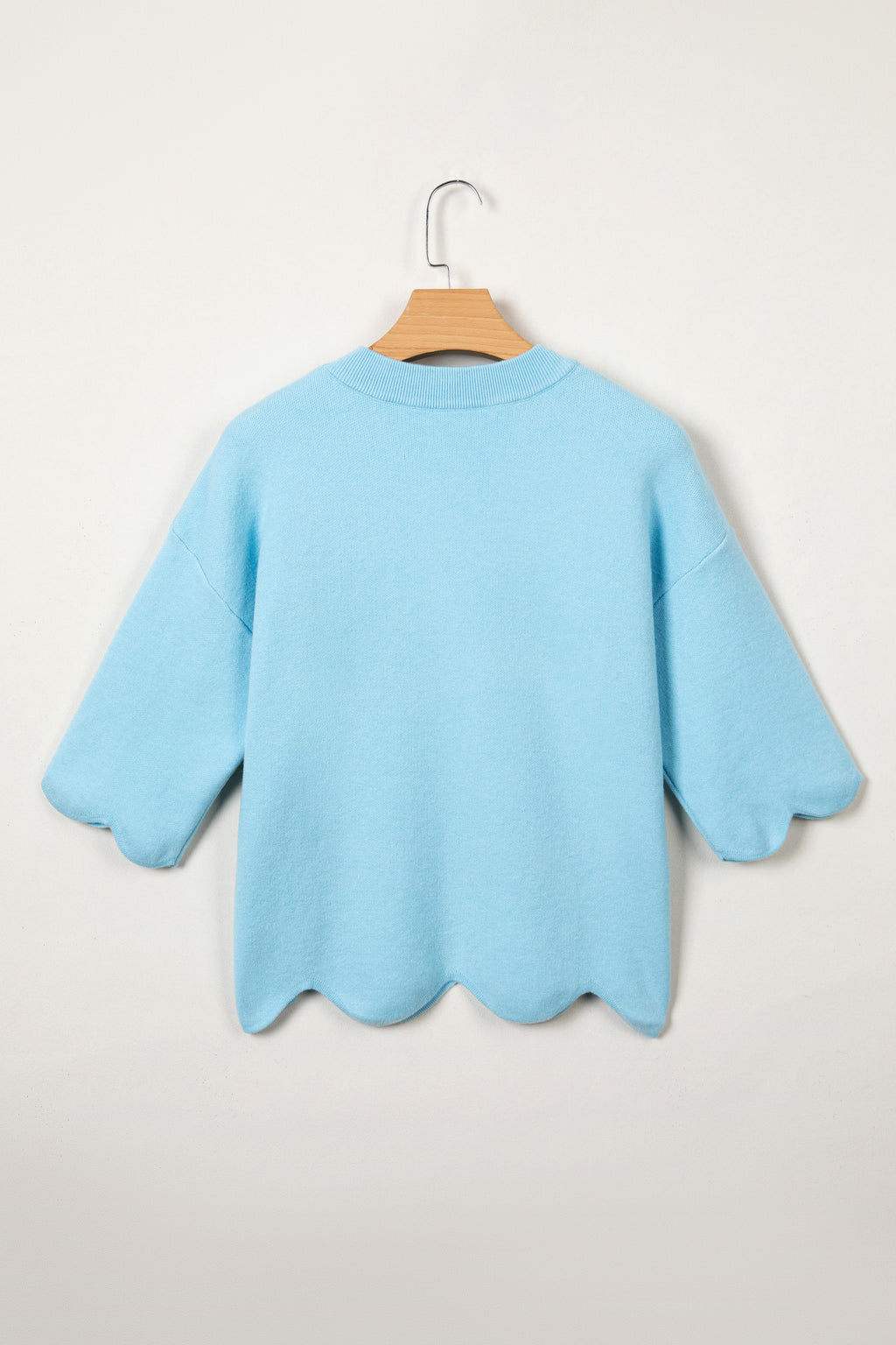 Myosotis Scalloped Hem 3/4 Sleeve Sweater Top