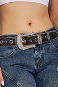 Black Rhinestone Decorated Buckle Belt