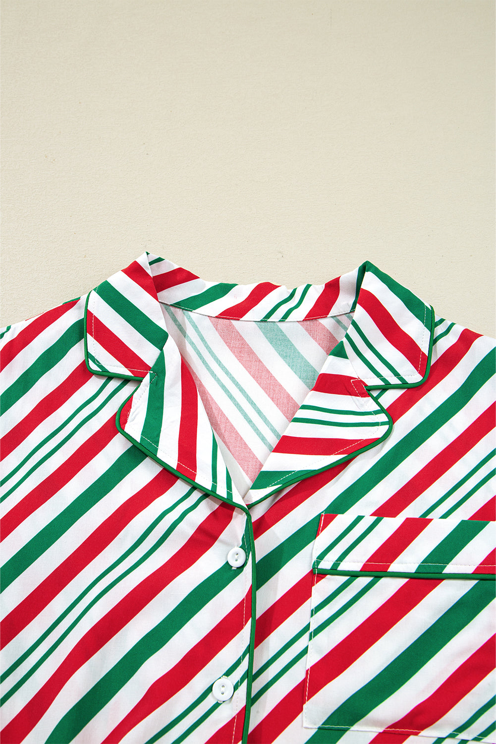 Green Stripe Contrast Velvet Ribbon Knot Christmas 2pcs Pajama Set