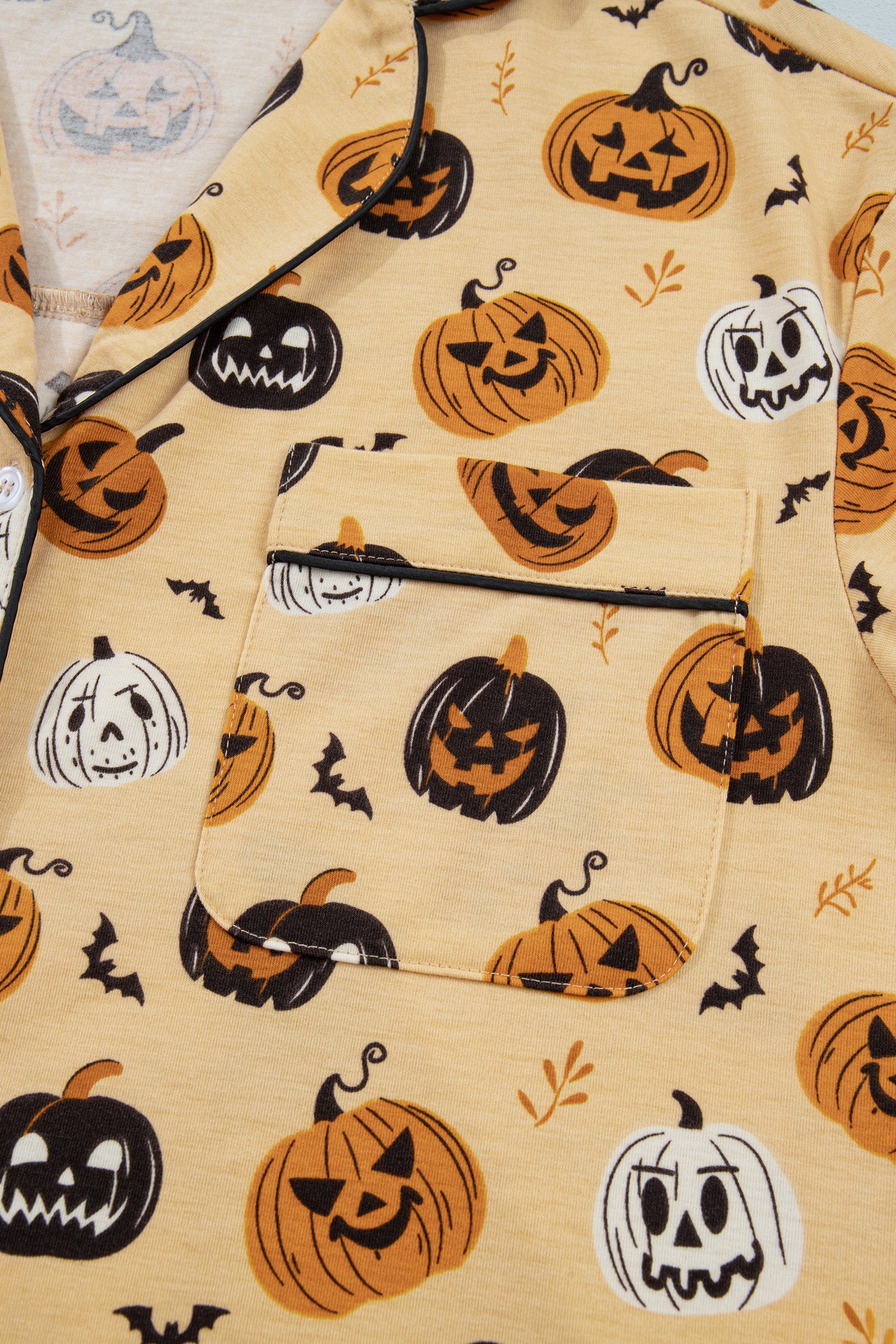 Orange Long Sleeve Ruffle Pumpkin Face Print Two Piece Lounge Set