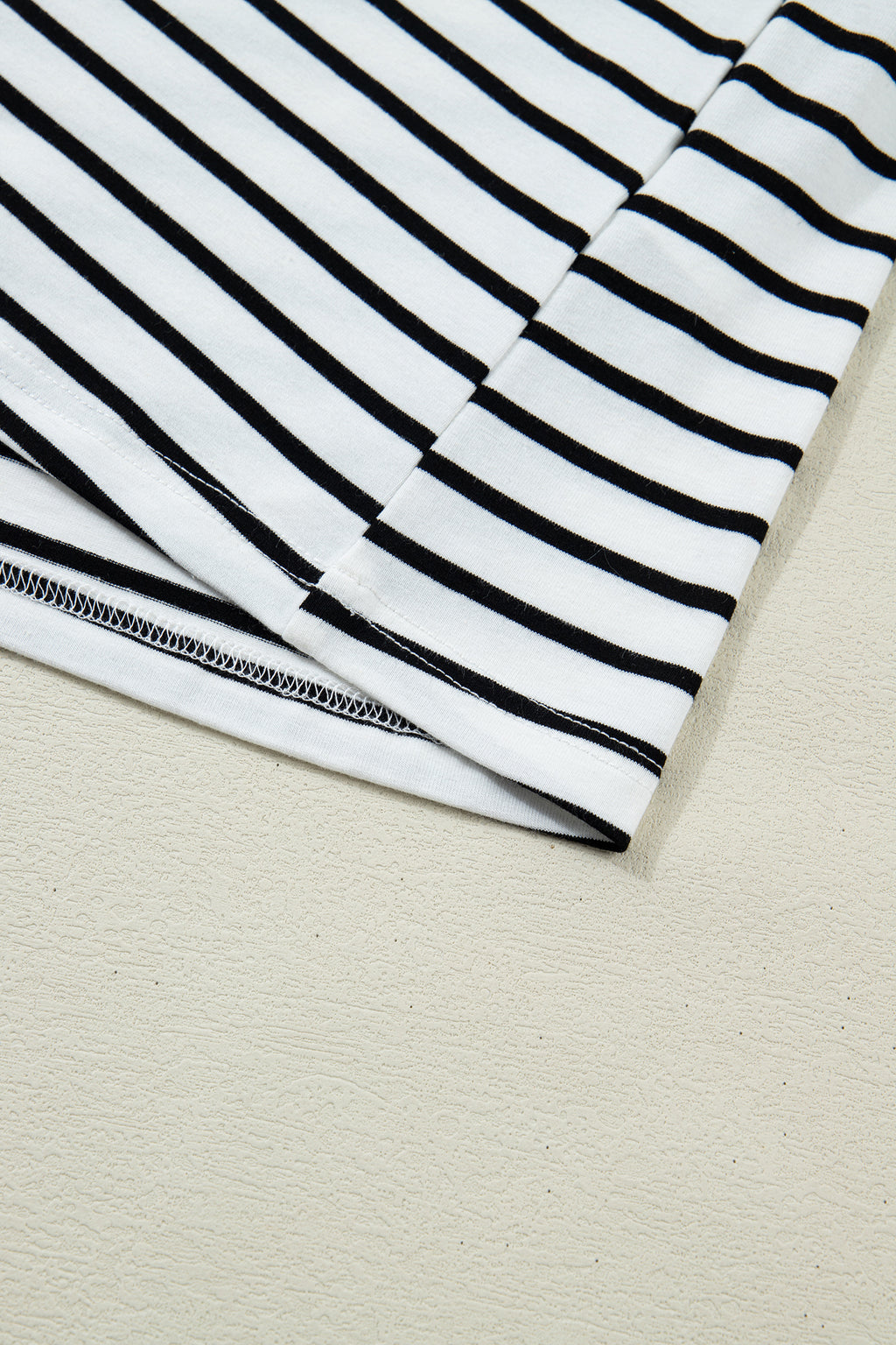 Black Stripe Cuffed Sleeve Button Detail Loose Tee