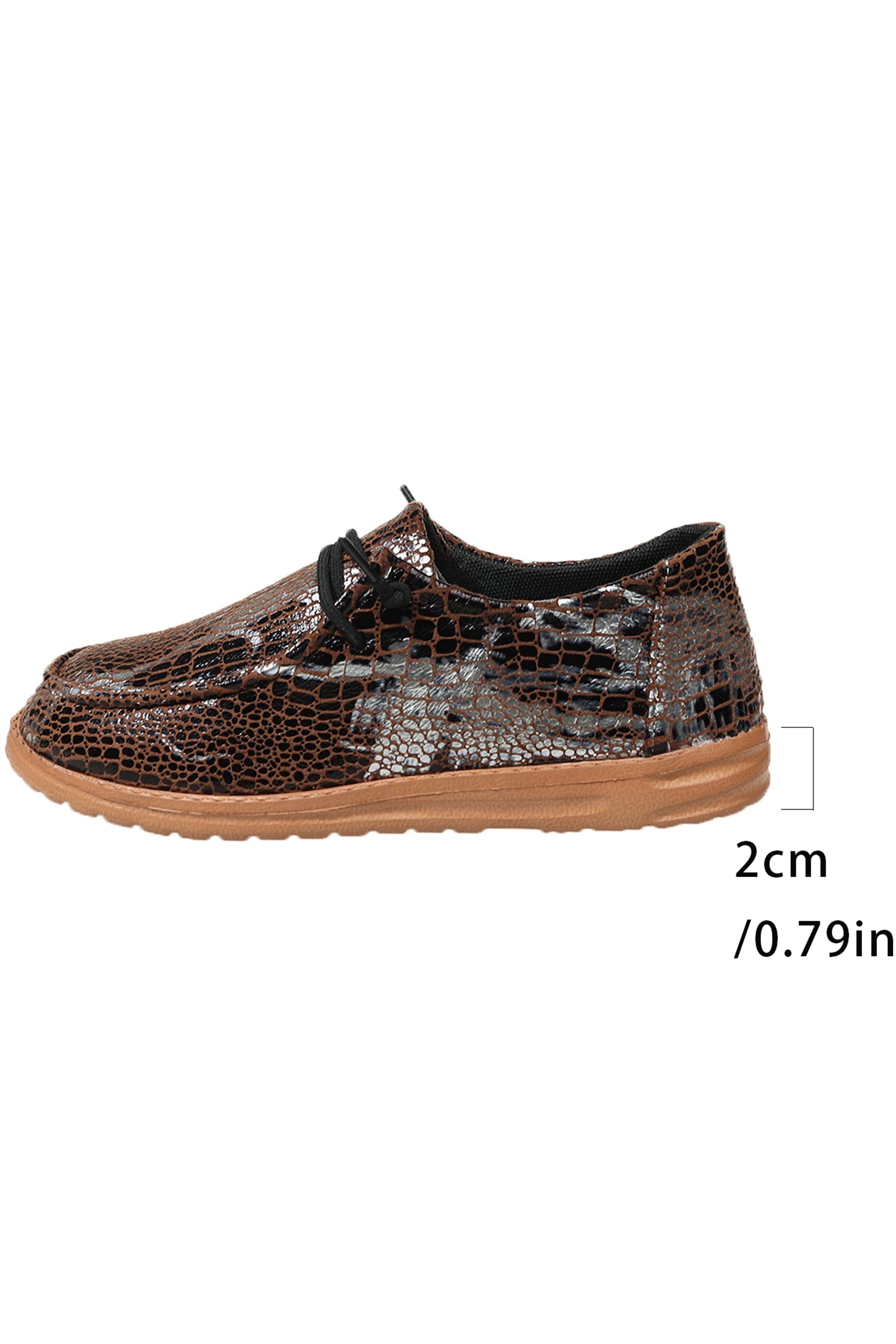 Coffee Sleek Snake Skin Print Lace-up Detail Comfort Loafer Shoes