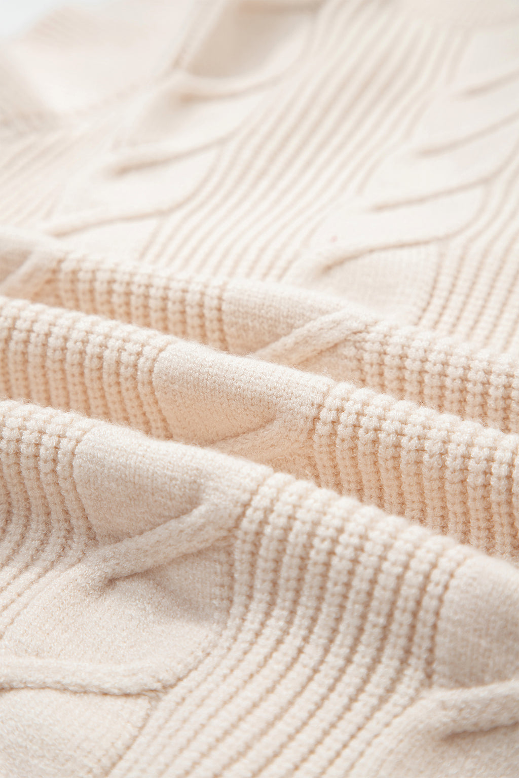 Jet Stream Cable Knit Turtleneck Ruffled Short Sleeve Sweater