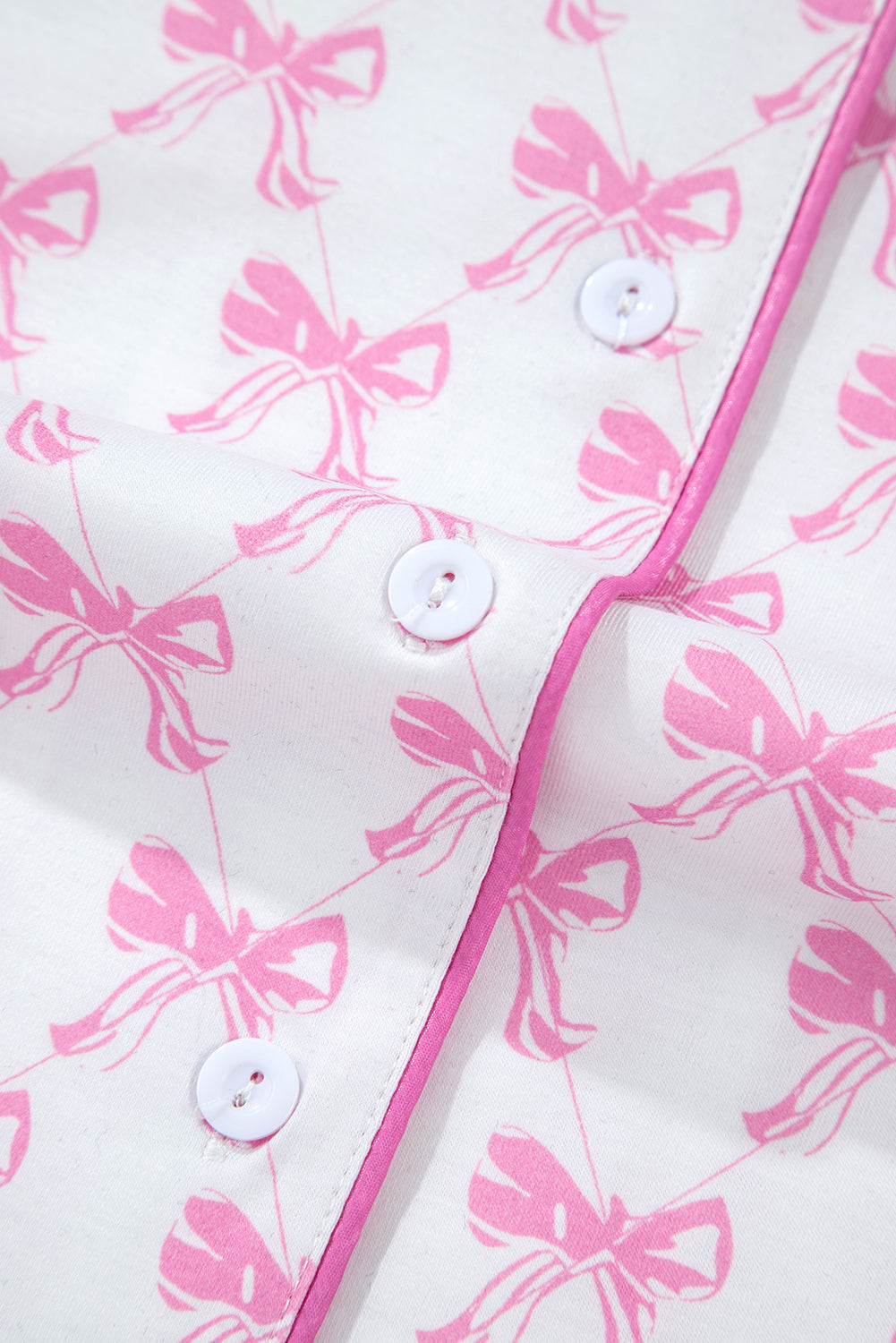 Pink Bowknot Printed Short Sleeve and Ruffled Shorts Pajama Set