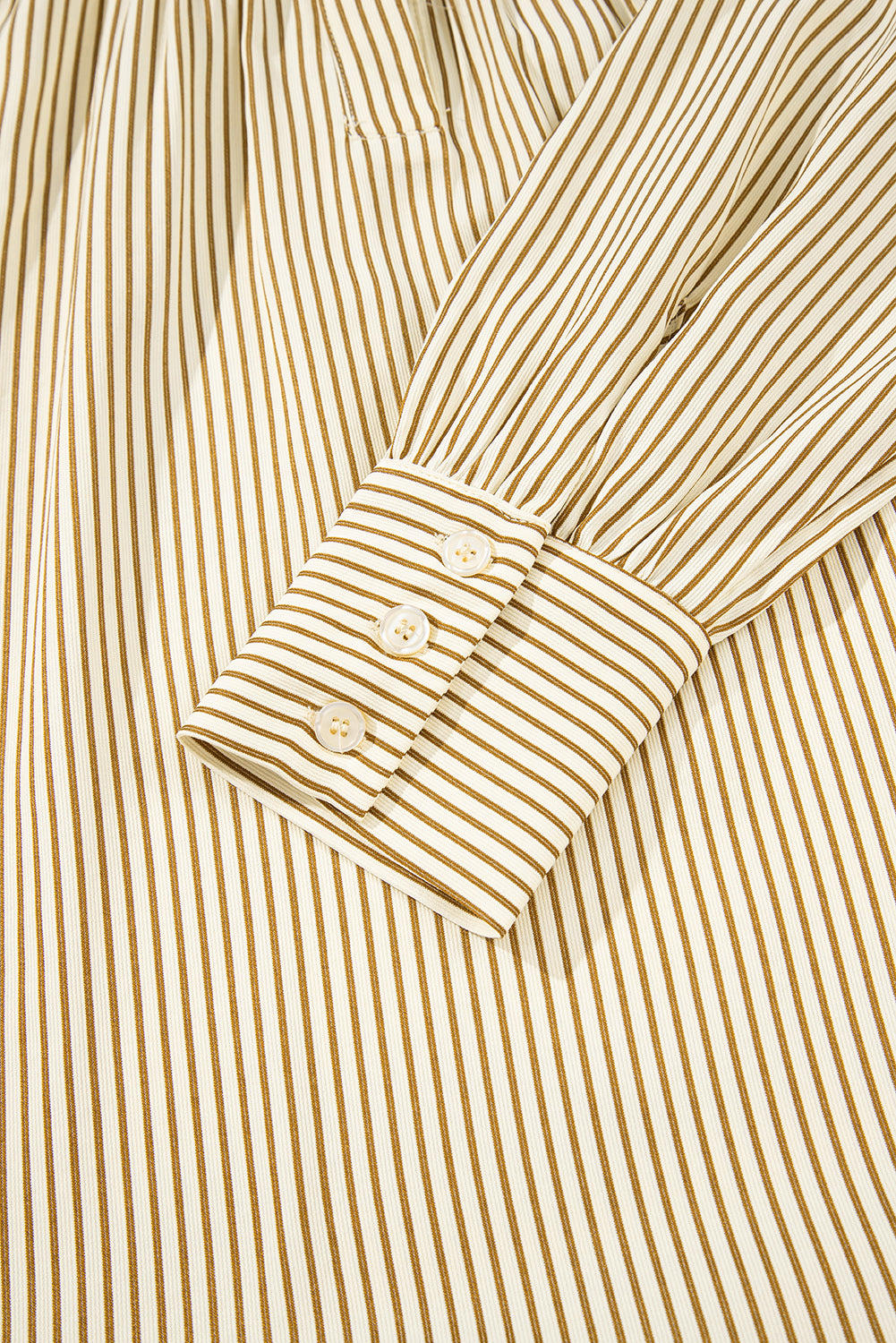 Brown Stripe Collared Neck Cuffed Long Sleeve Drop Waist Mini Dress
