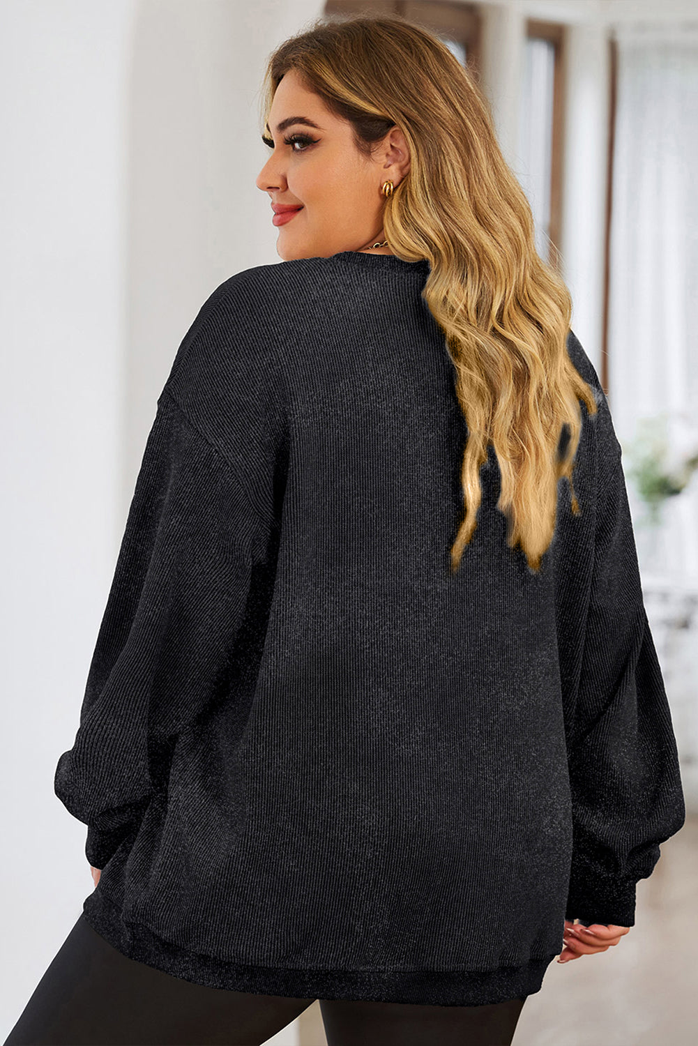 Black Sequined Nutcracker Graphic Plus Size Corded Sweatshirt