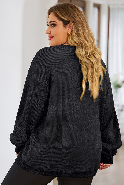 Black Sequined Nutcracker Graphic Plus Size Corded Sweatshirt