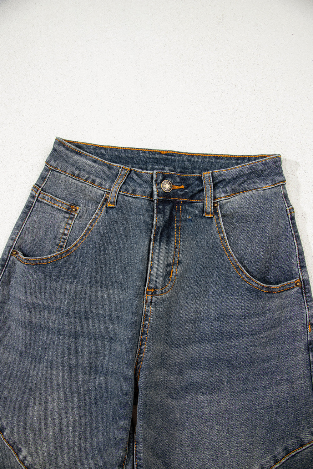Sail Blue Exposed Stitching Loose Straight High Waist Barrel Jeans