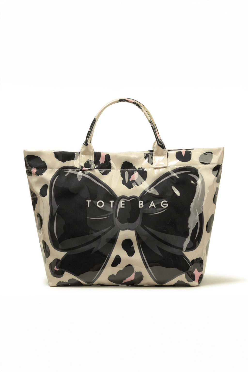 Color black Sweet Bow Leopard Print Sleek PVC Tote Bag