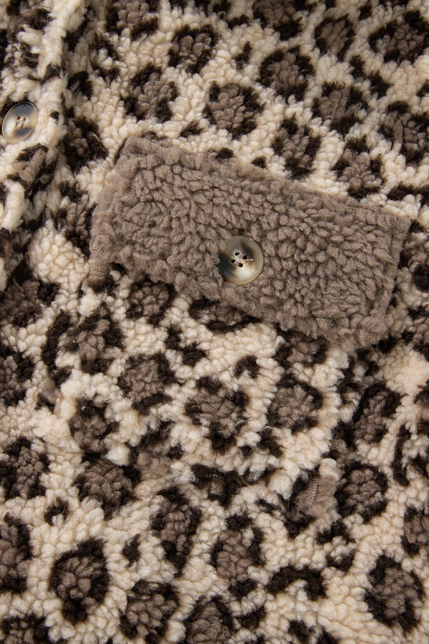 Brown Sherpa Leopard Print Flap Pocket Collared Button Up Jacket