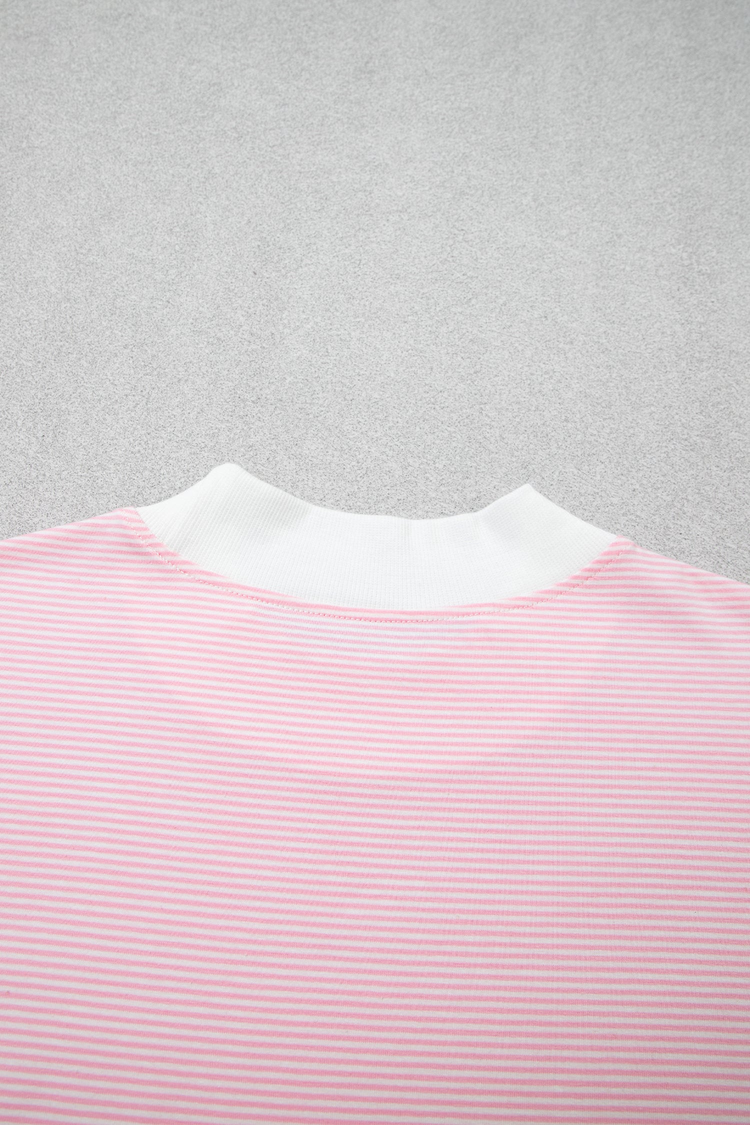 Pink Stripe Color Block Trim Mock Neck Pullover Drawstring Pants Casual Outfit