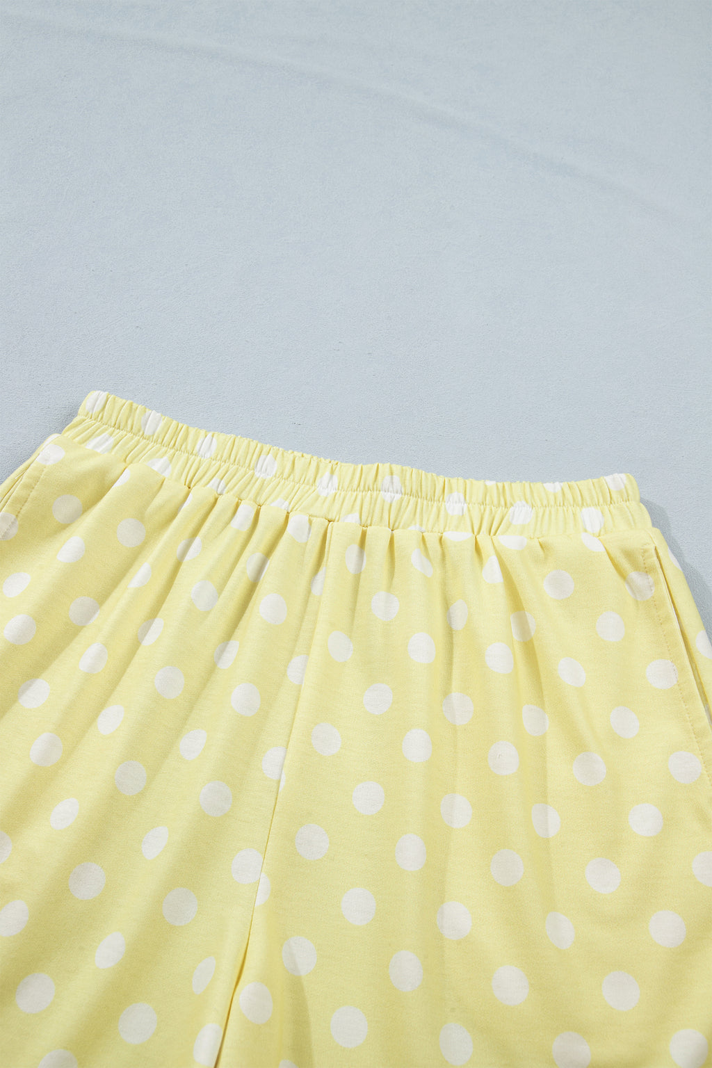 Yellow Polka Dot Print Color Block Trim Mock Neck Short Set