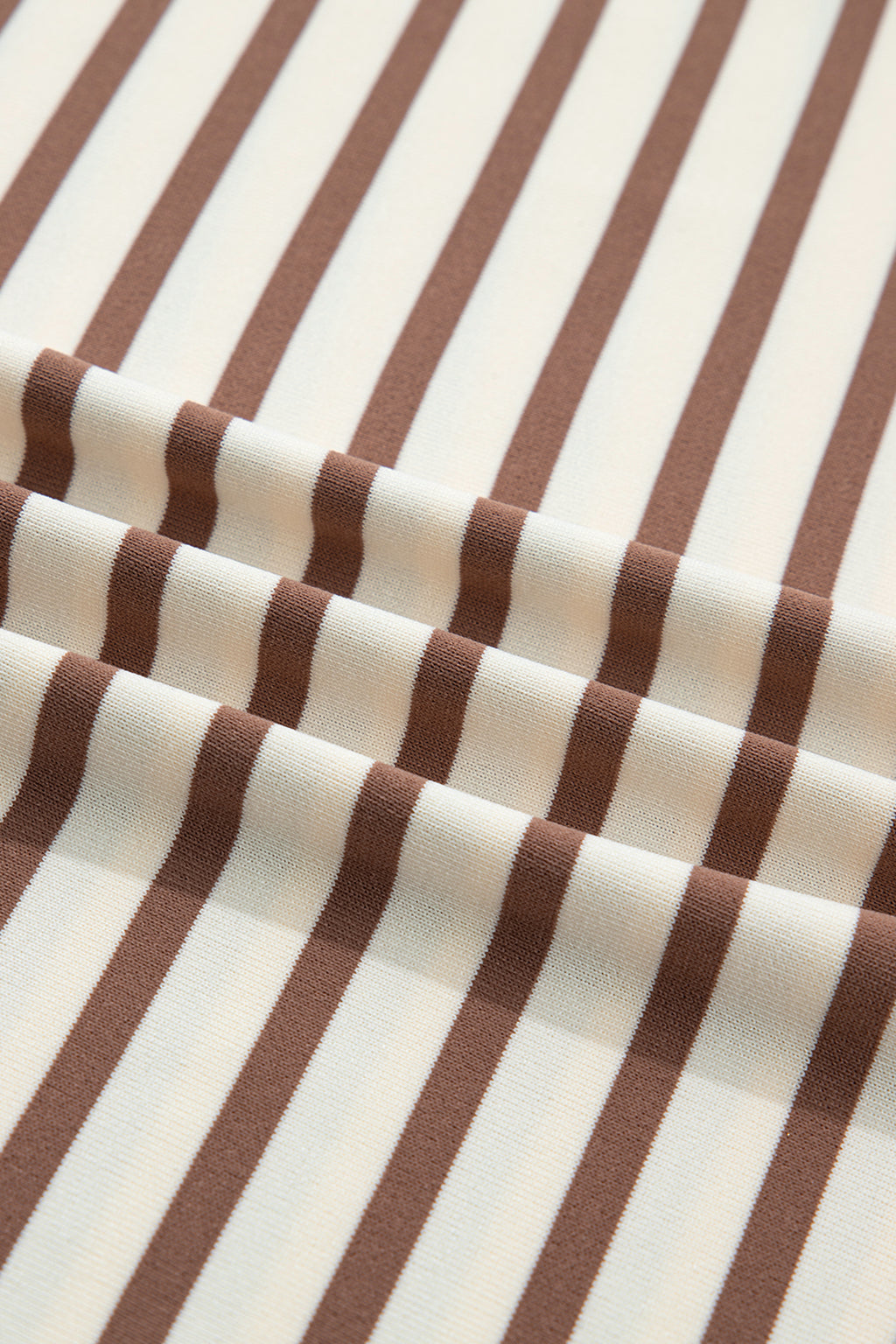 Khaki Stripe Half Buttons Round Neck T Shirt