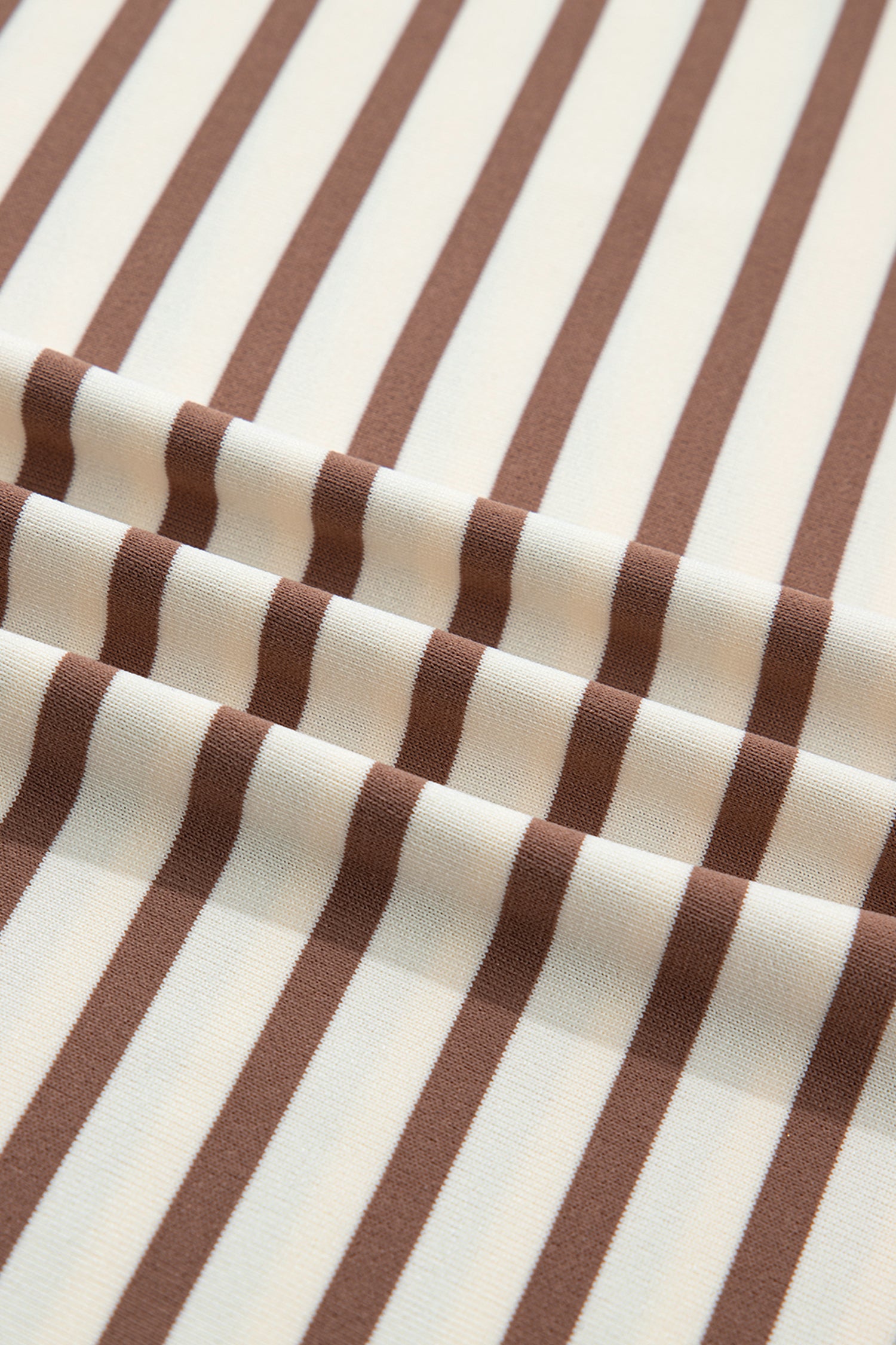 Khaki Stripe Half Buttons Round Neck T Shirt