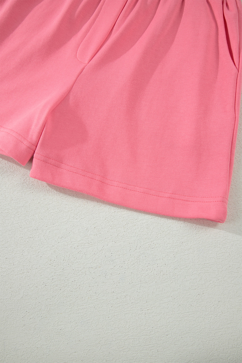 Coral Paradise Half Zipped Ruffled Short Set