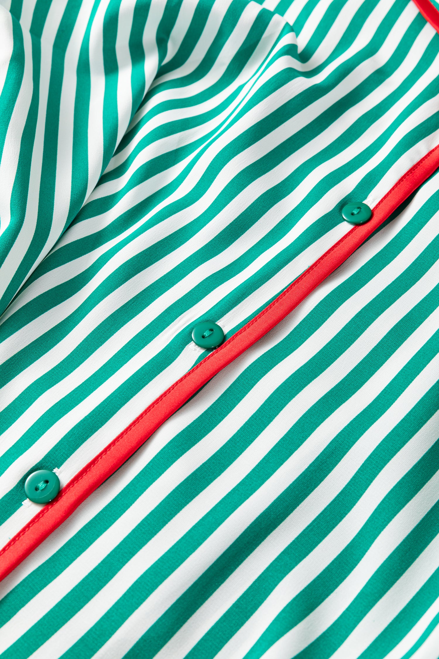 Green Stripe Contrast Velvet Trim Bow Knot Waist 2pcs Pajama Set