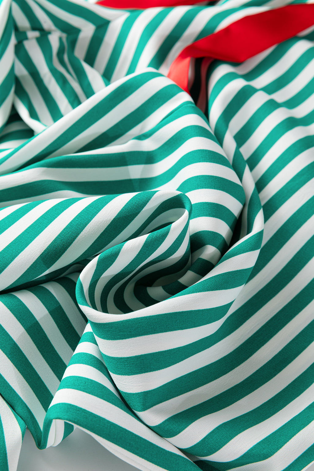Green Stripe Contrast Velvet Trim Bow Knot Waist 2pcs Pajama Set