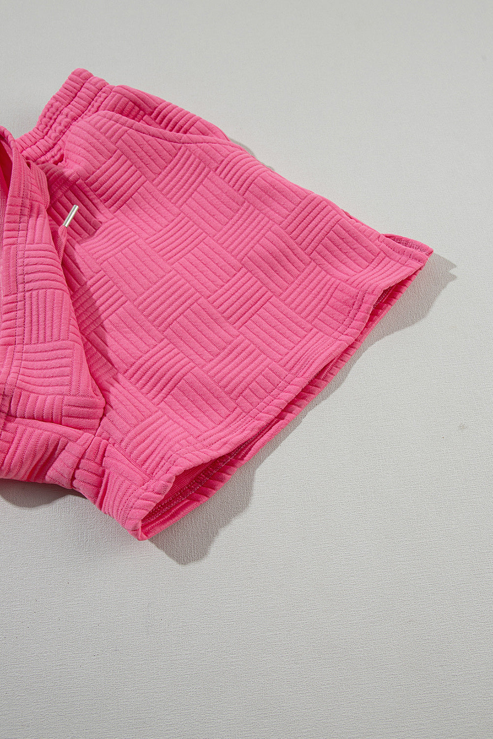 Bonbon Textured Ruffled Sleeve Tee and Drawstring Elastic Waistband Shorts Set
