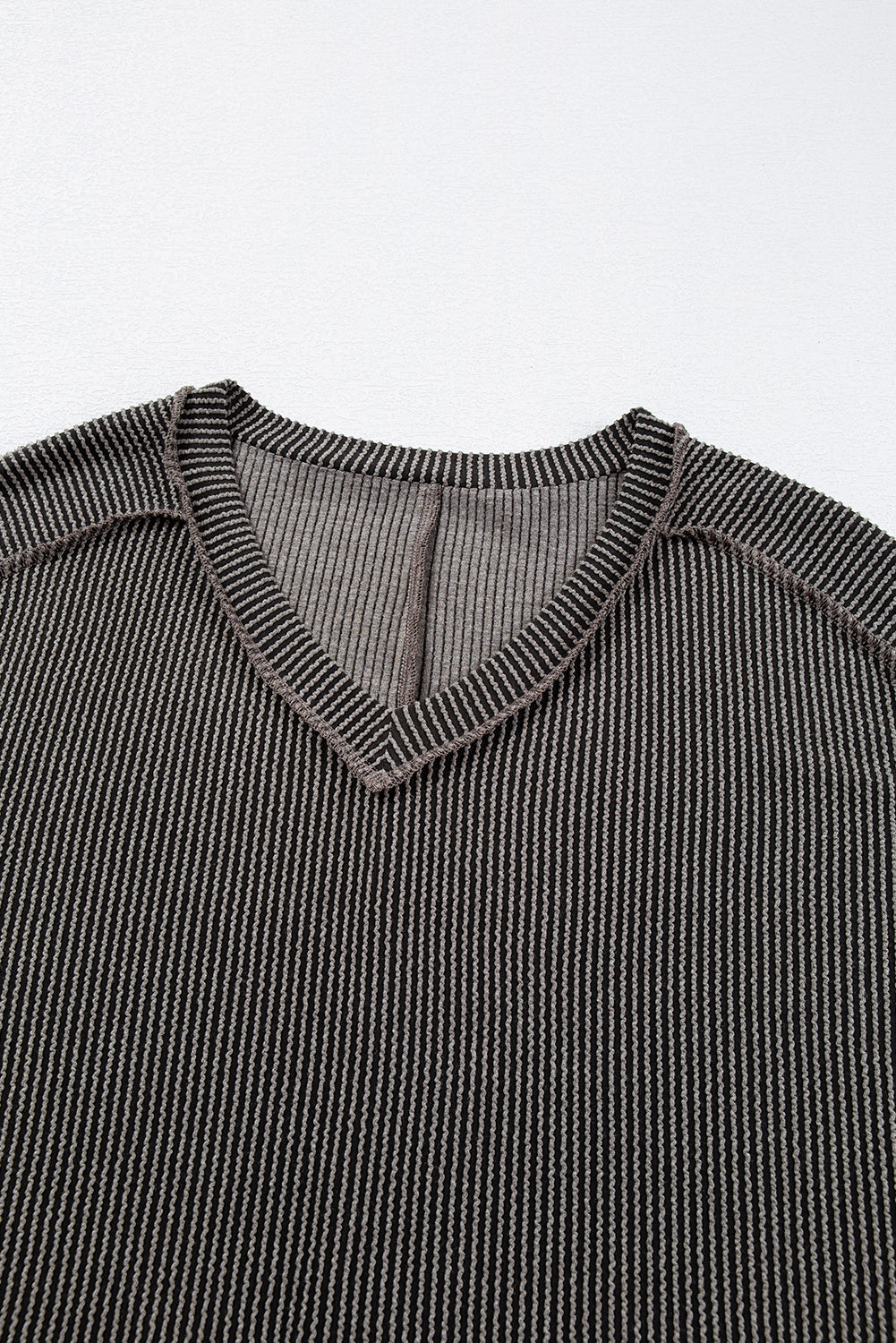 Carbon Grey Corded V Neck Plus Size T Shirt Dress with Pockets