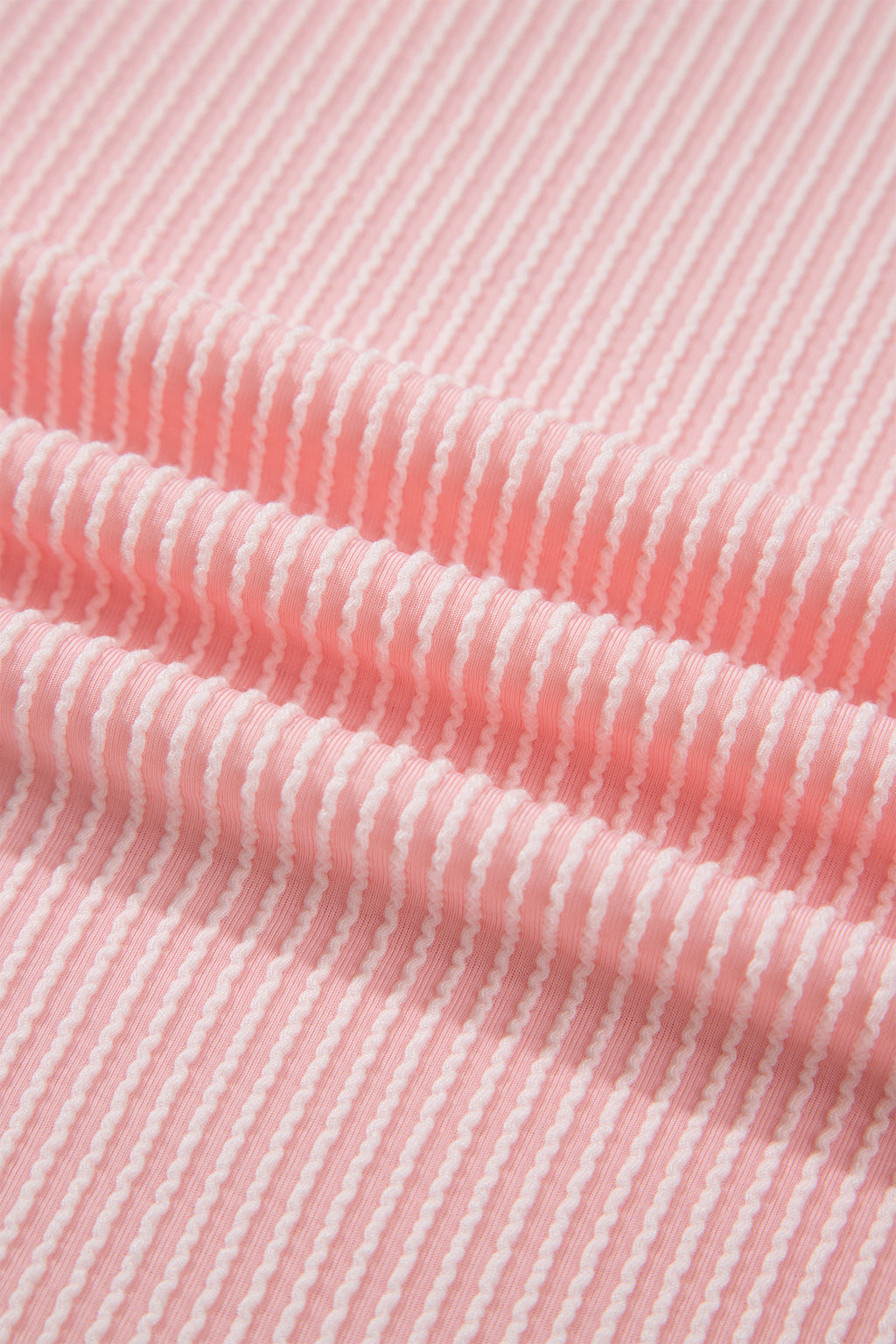 Pink Ribbed Knit Colorblock Long Sleeve Round Neck Plus Size Blouse