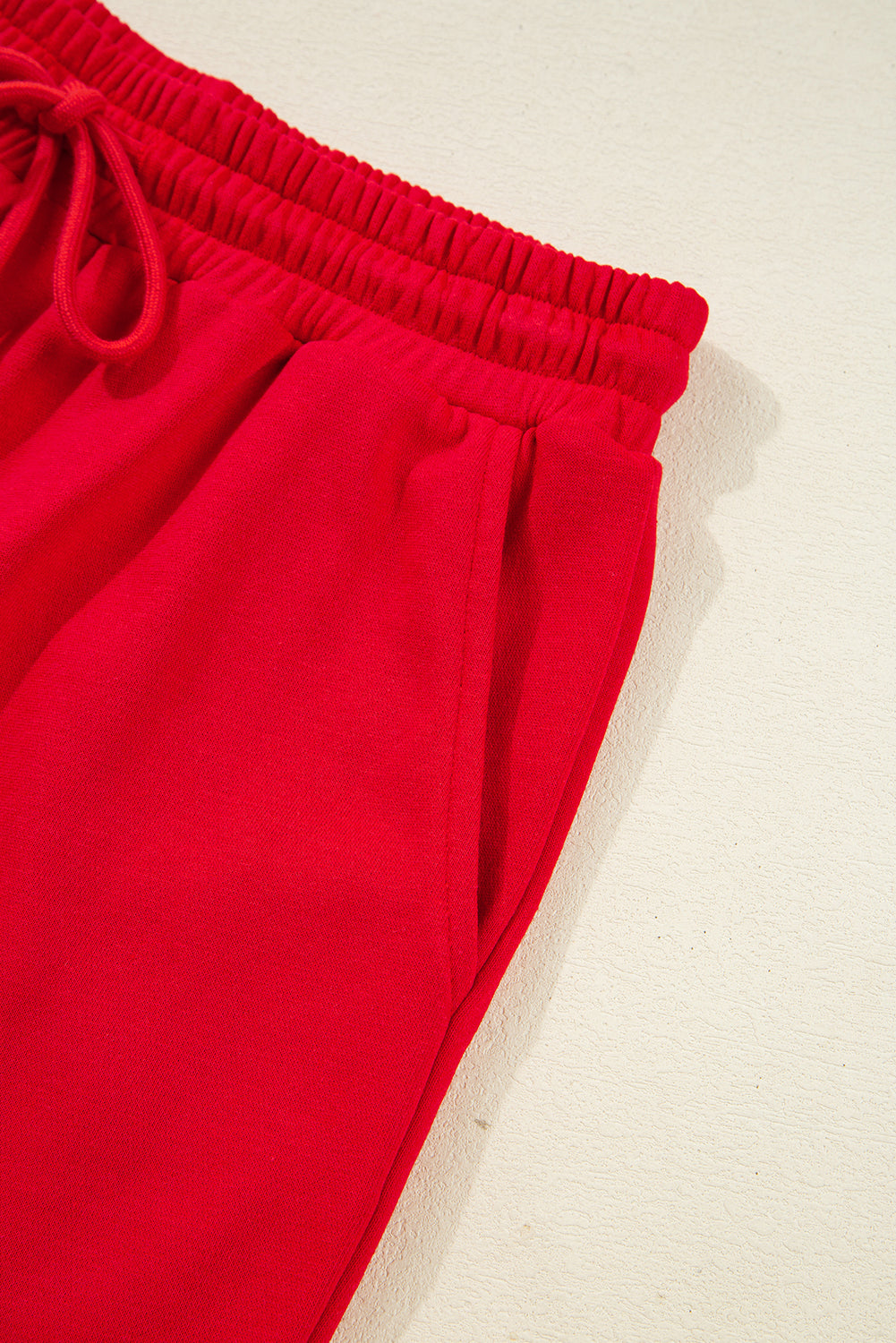Fiery Red Varsity Striped Sleeve Drop Shoulder Sweatshirt and Short Set
