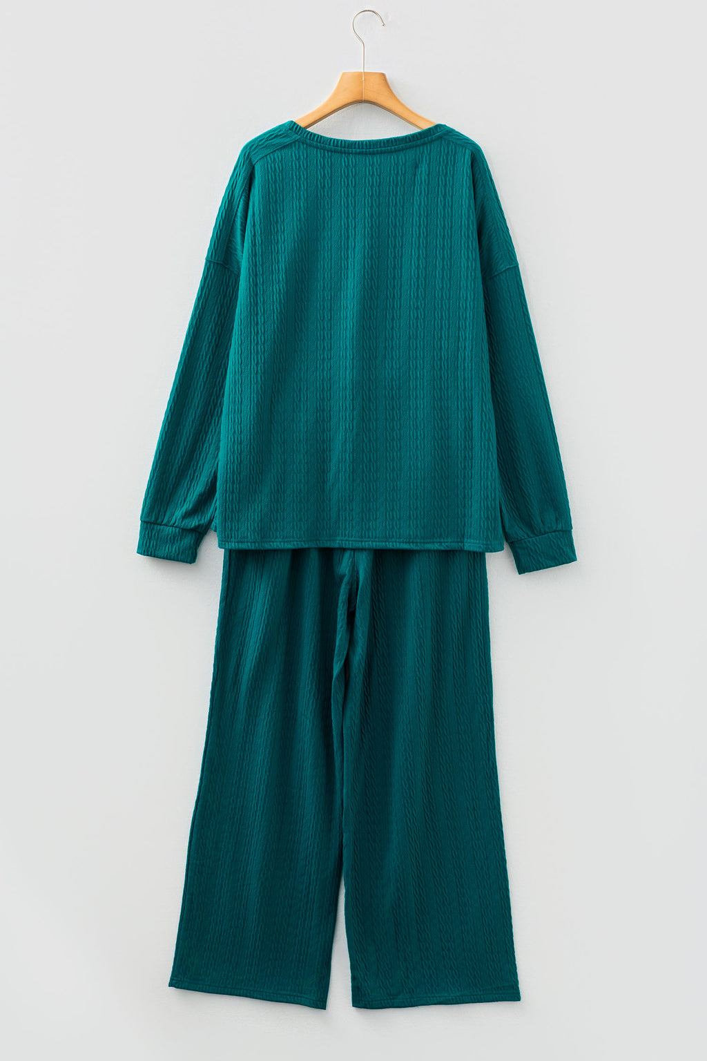 Sea Green Textured Round Neck Sweatshirt & Loose Drawstring High Waist Pant Set