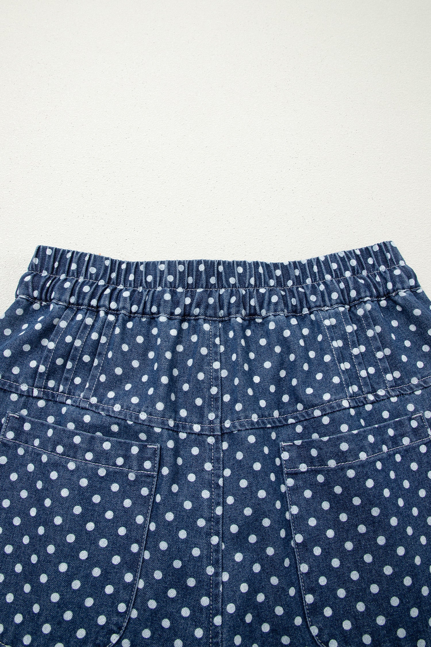 Sky Blue Polka Dot Print Button Pleated Detail Wide Leg Jeans