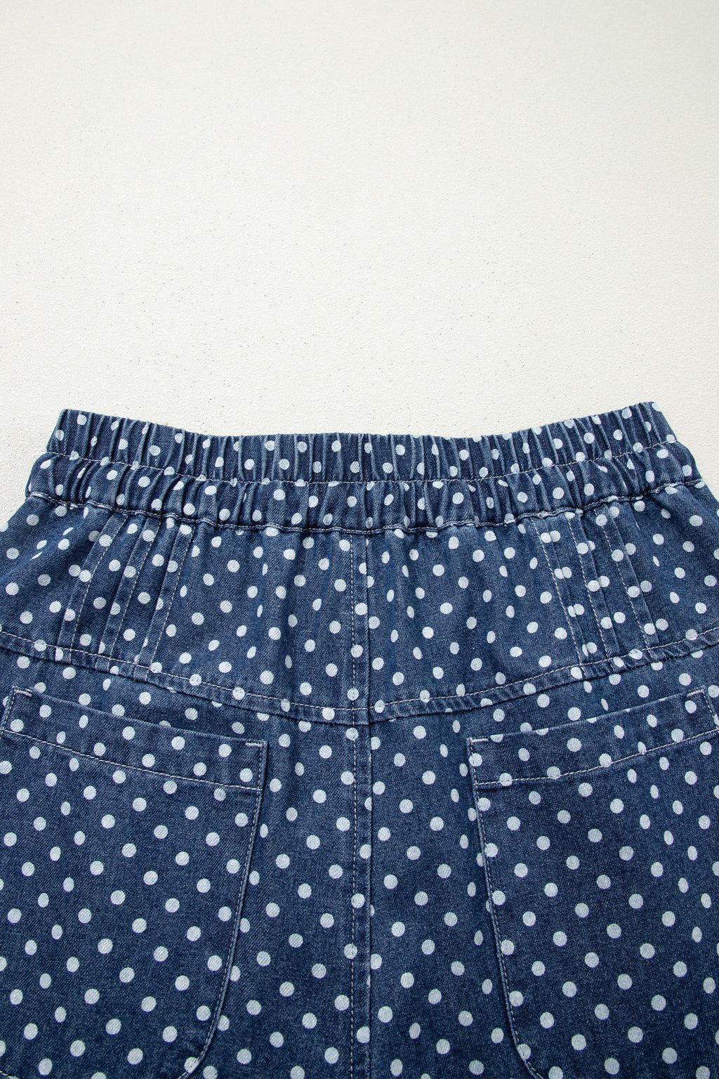 Sky Blue Polka Dot Print Button Pleated Detail Wide Leg Jeans