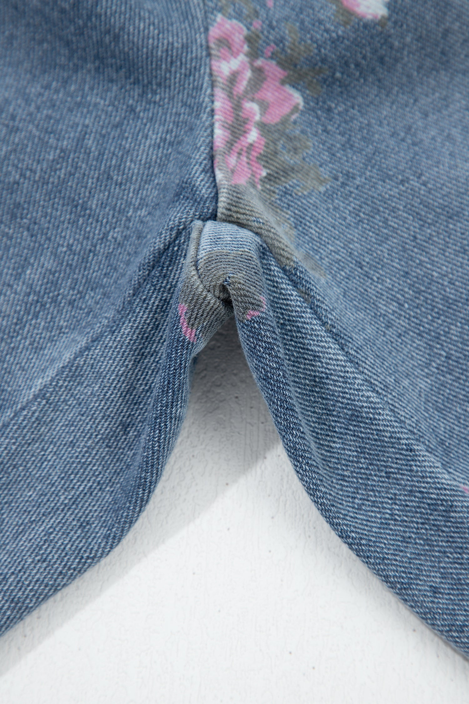 Beau Blue Floral Print Elastic Waist Pull On Casual Jeans