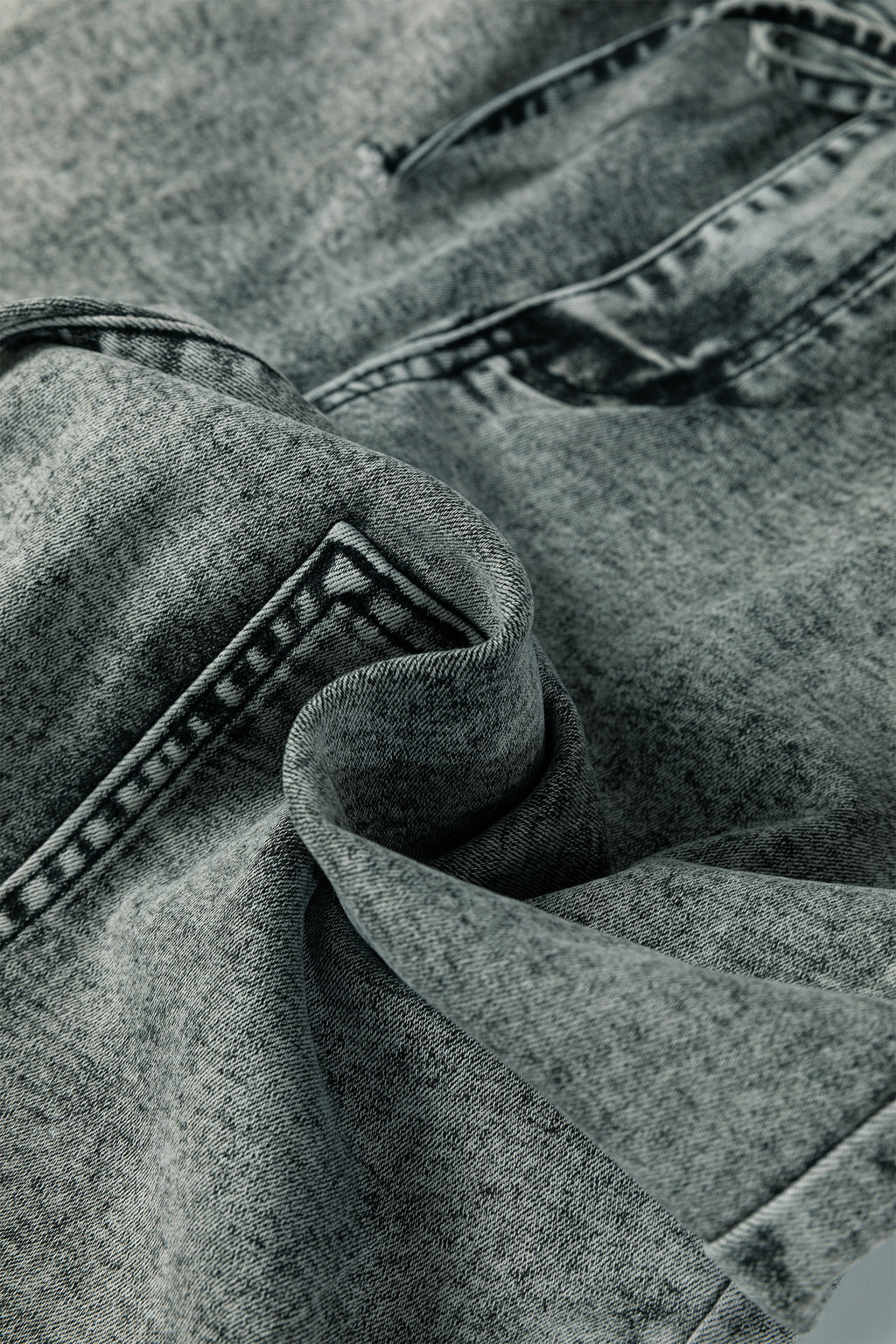 Gray Acid Wash Tie Waist Denim Pants
