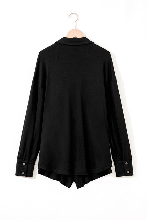 Black 3 Pcs Crop Tank Top Shorts with Cardigan Lounge Set