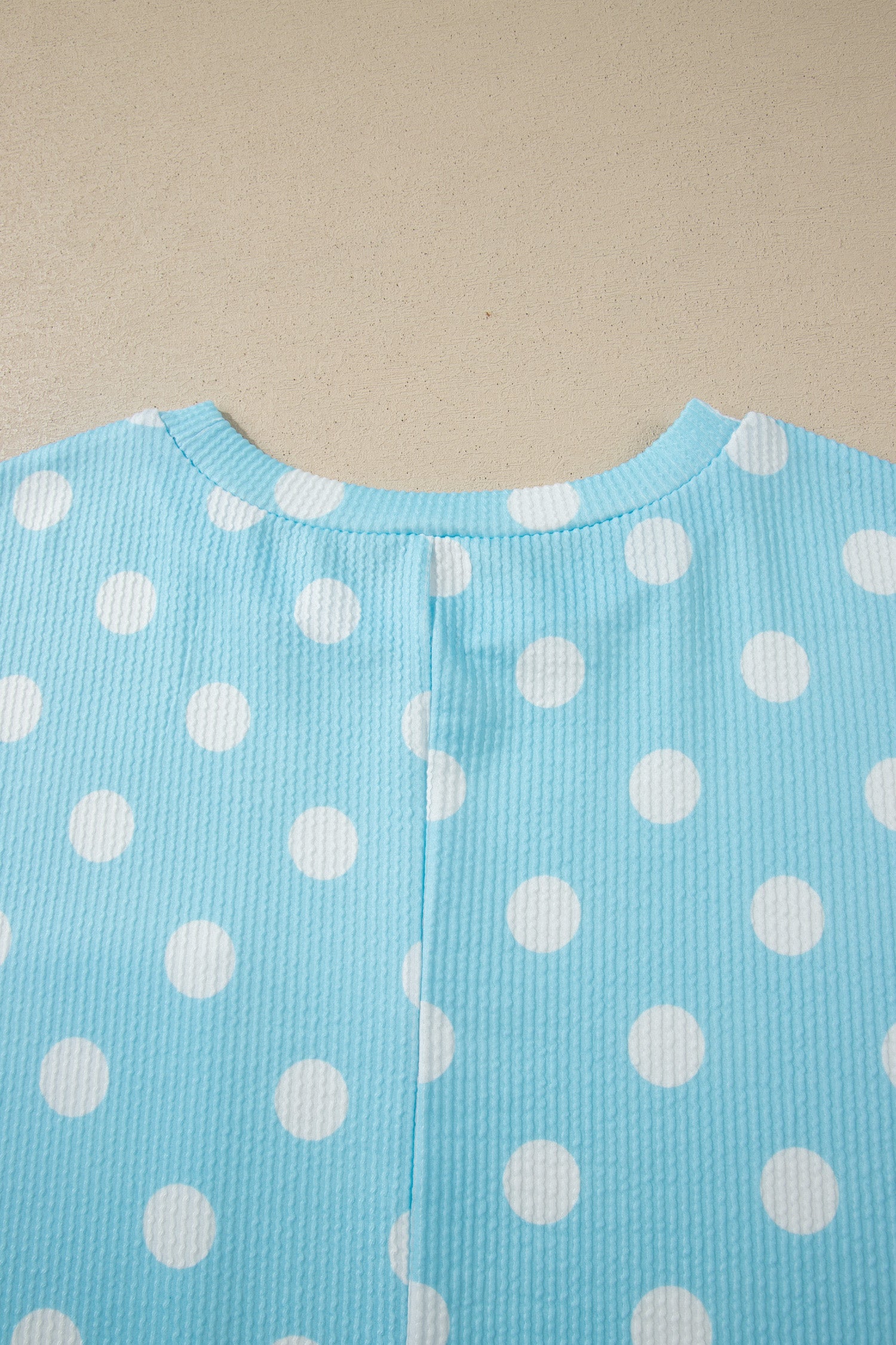 Sky Blue Twisted Rib Polka Dot Print Plus Size T Shirt