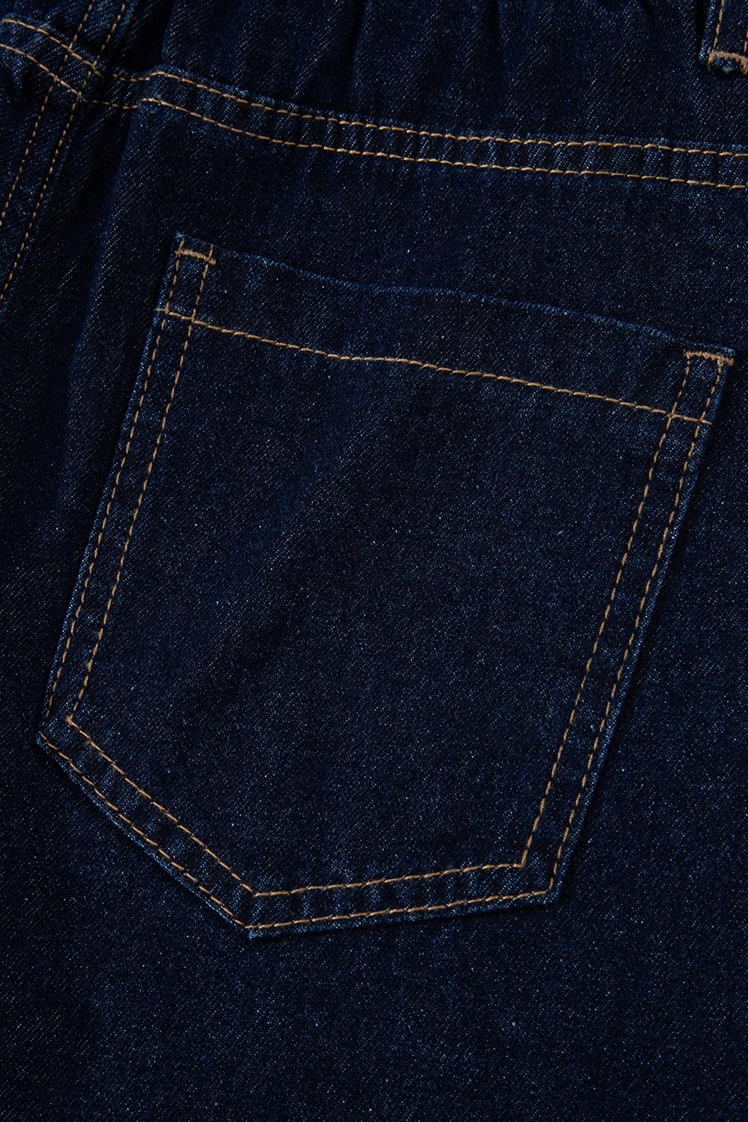 Navy Blue Embroidered Scalloped Trim Relaxed Denim Shorts