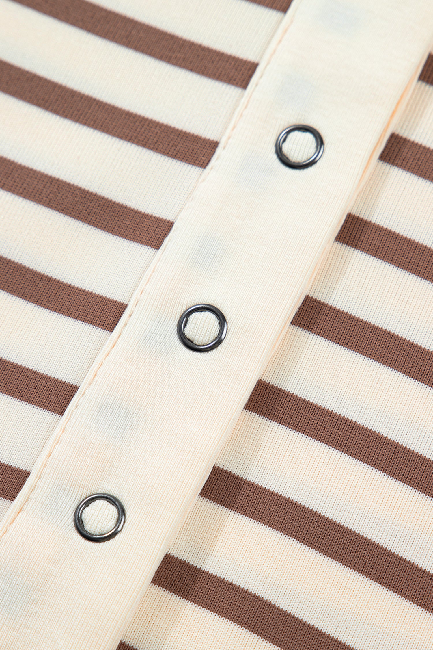 Khaki Stripe Half Buttons Round Neck T Shirt