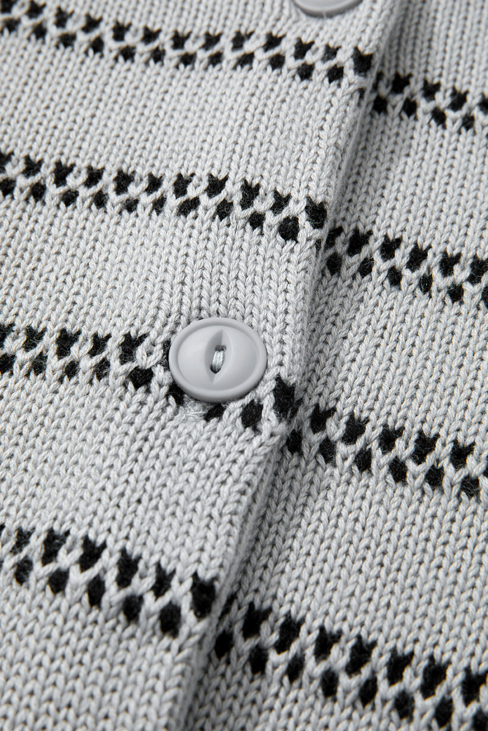 Gray Stripe Button Front Ribbed Trim Short Cardigan