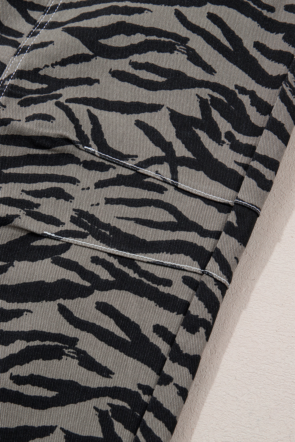 Gray Zebra Stripe Printed Wide Leg Barrel Jeans