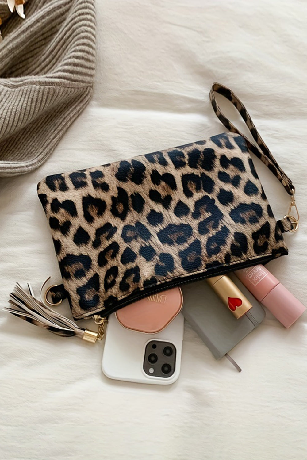 Chestnut Leopard/Cow Print Wrist Strap Zipped Wallet