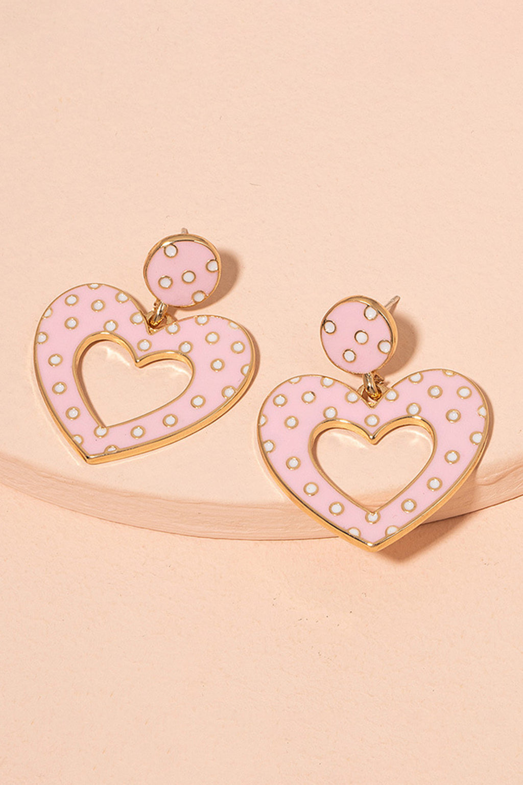 Pink Glaze Heart Polka Dot Stud Earrings
