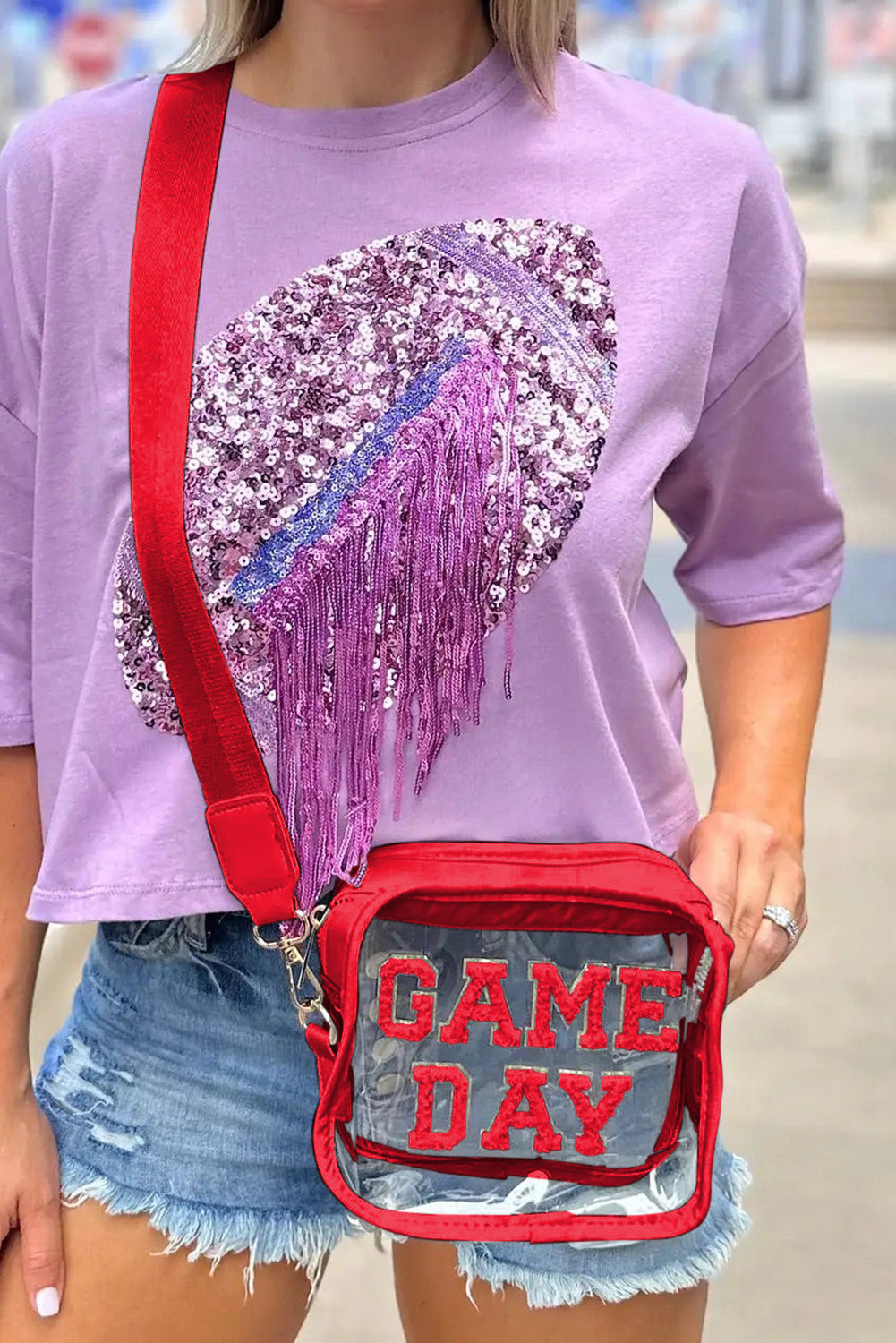 Fiery Red Clear PVC GAME DAY Summer Fashion Single Shoulder Bag