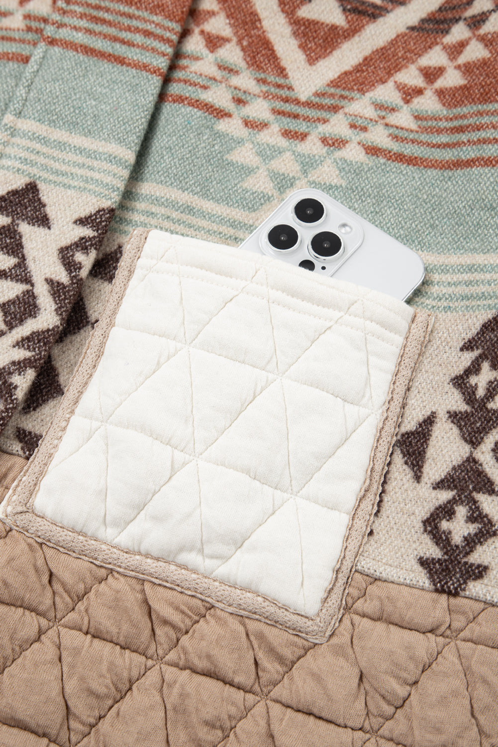Light French Beige Aztec Quilted Patchwork Western Fashion Jacket