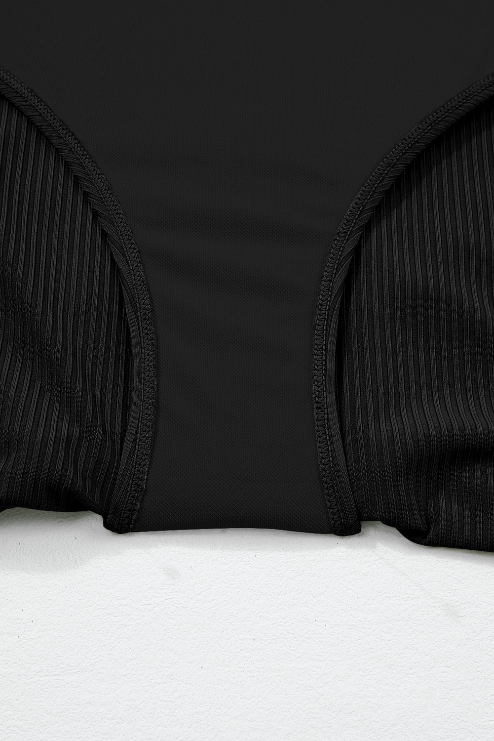 Black Textured Ruffle Trim V Neck Sleeveless One Piece Flared Swimdress