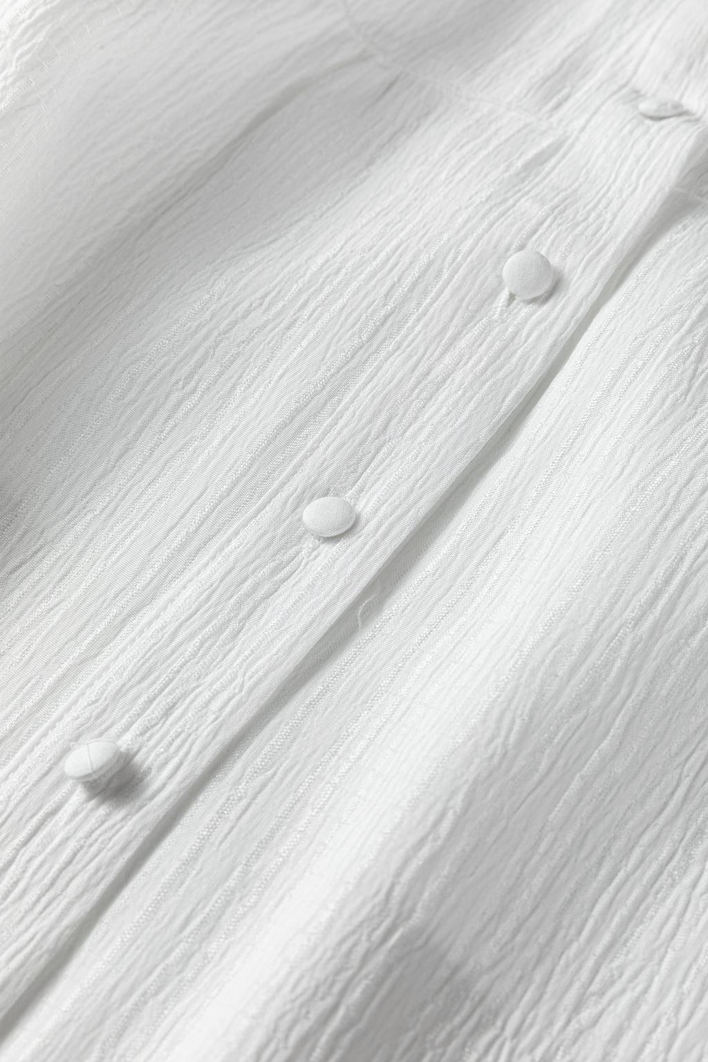 White Crinkled Texture Lantern Sleeve Button Down Loose Shirt